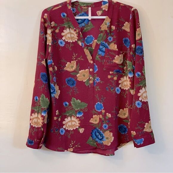 DNA Couture To Long Sleeves Lightweight Floral Blouse Sz Medium Gorgeous - Picture 2 of 7